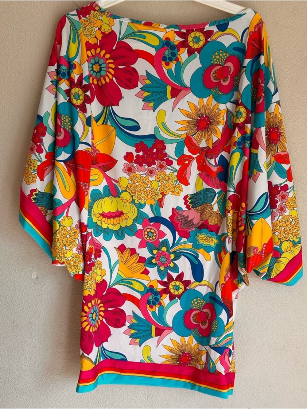 Trina Turk Floral Coverup Women's Small Pink Blue Tropical Beach Vacation - Picture 5 of 5